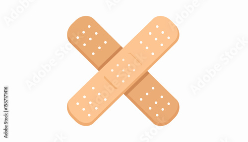 Two adhesive bandages crossed, simple flat design, medical aid, first aid.