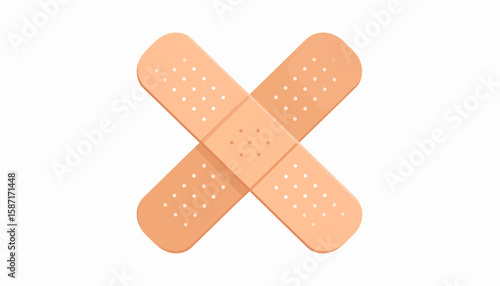 Two adhesive bandages overlapping in an X shape on a white background, symbolizing first aid and protection.