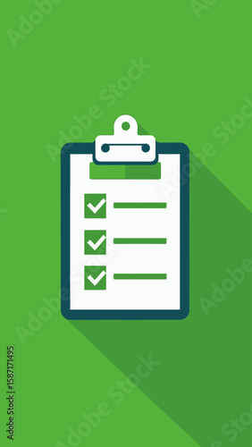 Clipboard illustration with check marks on a green background, representing tasks completed or a checklist.