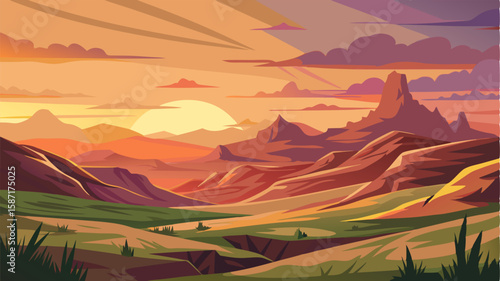The rugged terrain of the prairie now softened by the gentle light of the sunset creating a stunning landscape.