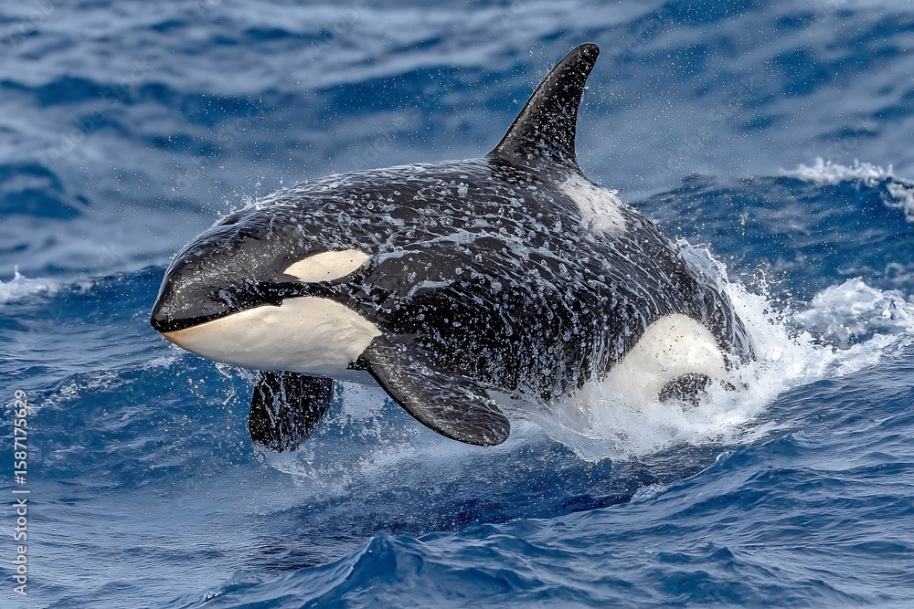 Naklejka premium Killer Whale Breaching the Ocean Surface