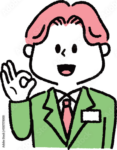 OKサインをするスーツの男性