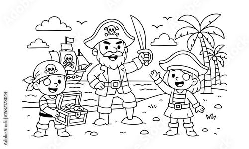 children coloring on the theme of pirates vector