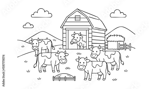 Farm animals landscape coloring vector for adults