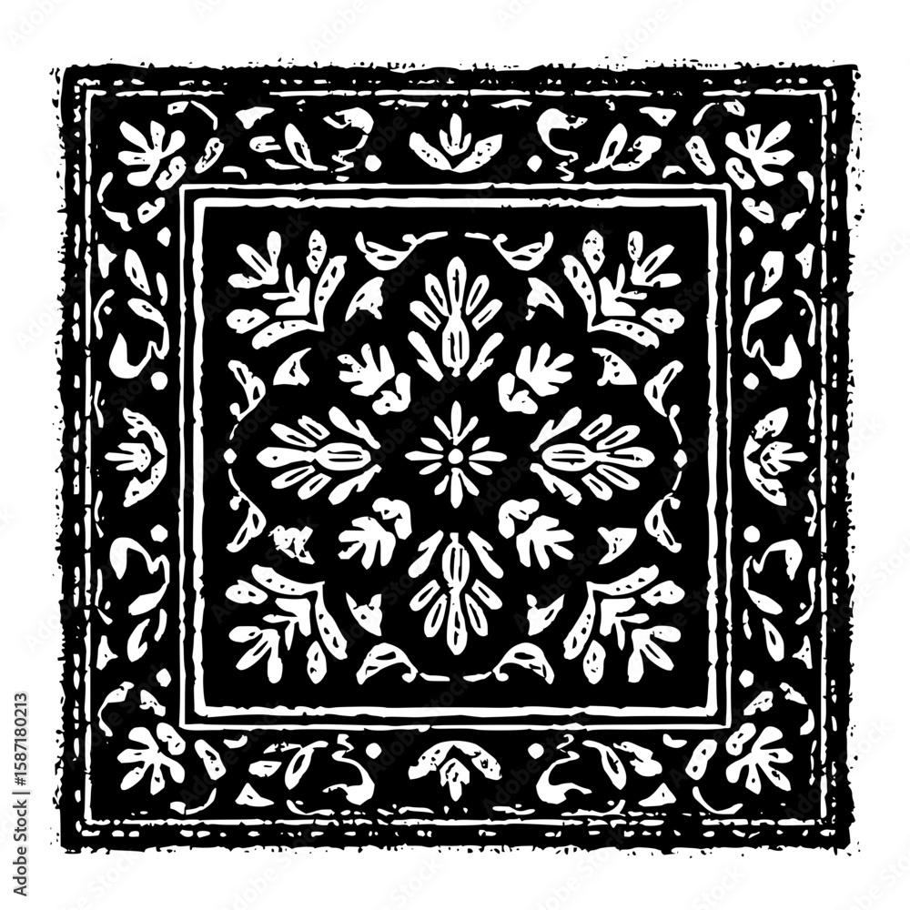 Obraz premium Isolated Batik Filled Rectangle black white on plain background