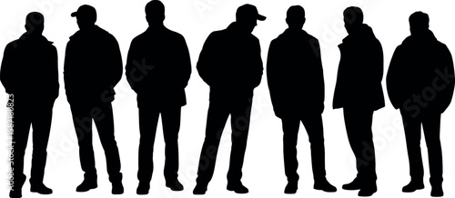 Silhouette group of people standing together in black and white image art