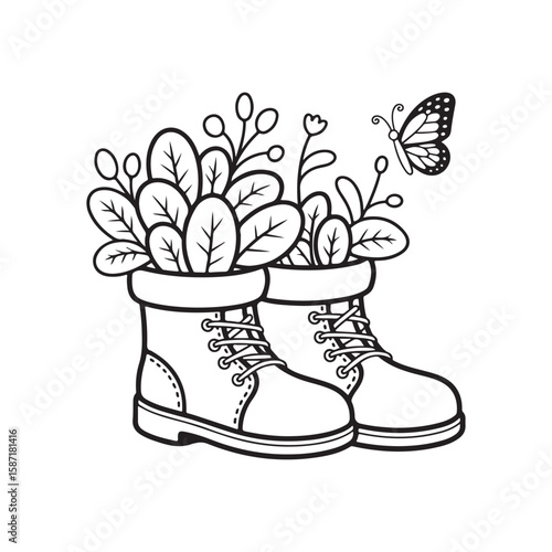 Miniature Garden Coloring Page – Bold and Easy Line Art for Relaxing Fun, Miniature Garden Coloring Page, bold easy garden illustration, Coloring Book, Coloring Pages, Printable Coloring Pages