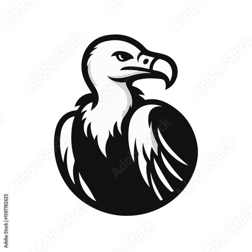 Majestic Silhouette: A stylized, artistic representation of a vulture, captured in stark black and white, epitomizing its iconic silhouette and fierce predatory demeanor.