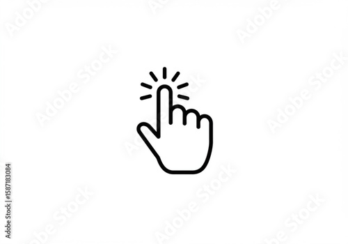 Digital cursor hand icon pointing and clicking with radiating lines on white background