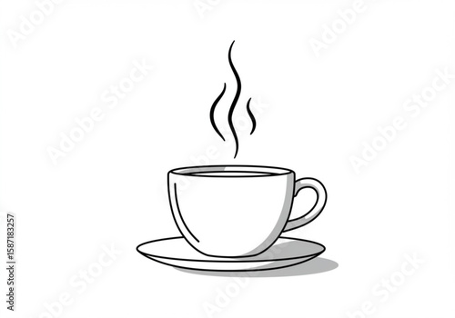 Simple line drawing of a hot steaming coffee cup on a saucer