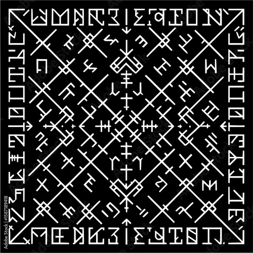 Isolated Nordic Runes Filled Rectangle black white on plain background