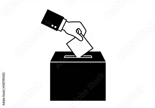 Hand in a suit placing a ballot into a black voting box