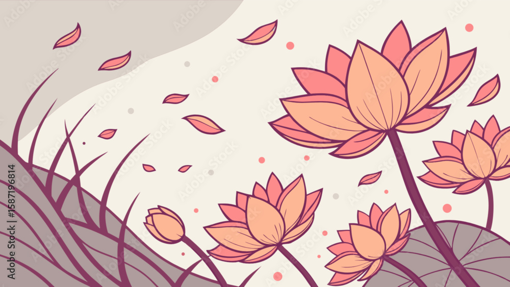 Fototapeta premium Beautiful lotus flower illustration with falling petals for nature themed designs and backgrounds usage