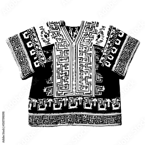 Isolated Syrian Arabesque Filled Rectangle black white on plain background