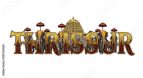 Thrissur Pooram with Kerala, and India Festival Elephants.