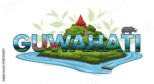 Guwahati with Assam Landmark Tourism concept.