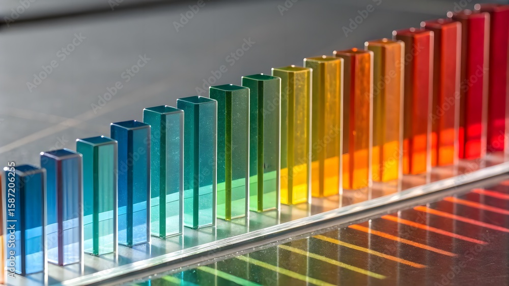 Obraz premium Bar‑chart edges refracted through colored glass rods macro