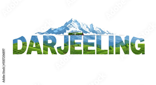 Darjeeling Tea Hills Train Mountain Vector.
