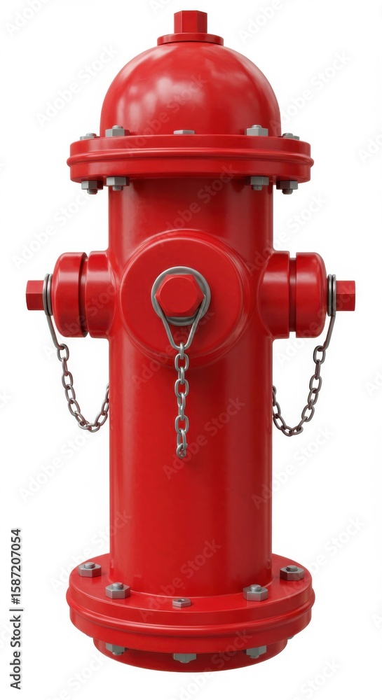Fototapeta premium A bright red fire hydrant stands isolated on a plain white background