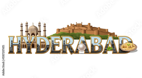 Hyderabad city vector design with India landmark.