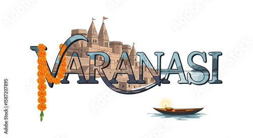 Varanasi India art Ganga river city temple.