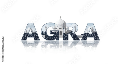 Agra with India Taj Mahal Text Landmark Travel.