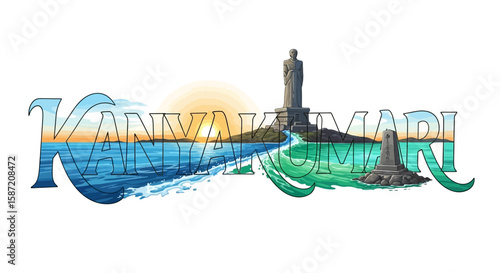 Kanyakumari Landmark with India, Sea, and Sunrise.