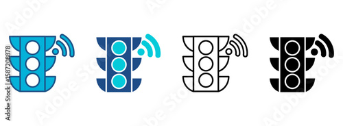 Traffic Lights Icon Set With Multiple Styles. Vector Illustration