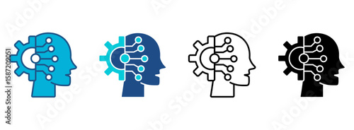 Machine Learning Icon Set With Multiple Styles. Vector Illustration