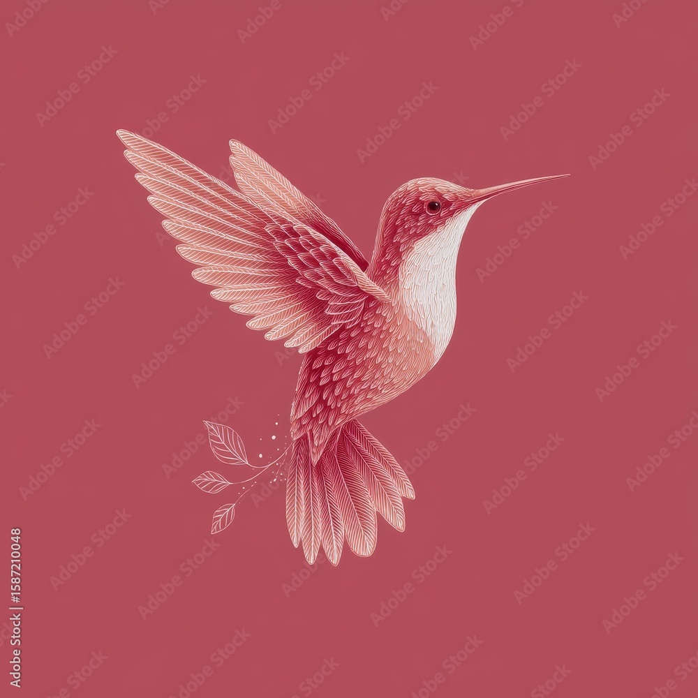 Obraz premium Elegant Hummingbird Illustration on Soft Pink Background