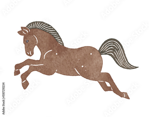 走る茶色い馬　ウマ　うま　午　dark brown horse