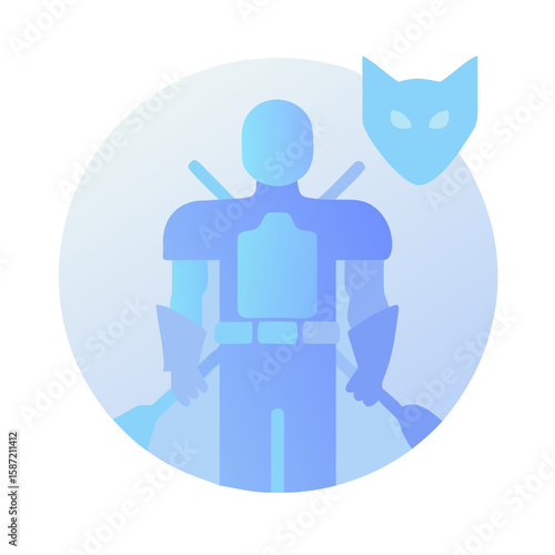 A warrior with swords and a mask isolated on white background