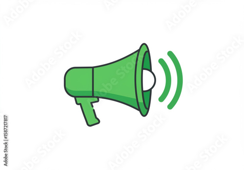Green megaphone icon with sound waves indicating announcement or alert
