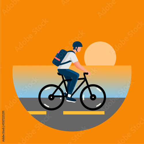 Wallpaper Mural A stylized illustration of a person cycling on a road at sunset. Torontodigital.ca