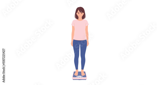 Woman Standing on Scale Checking Weight Health and Fitness.