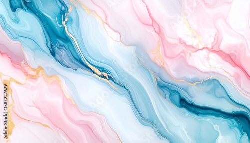 Wallpaper Mural Abstract background of flowing liquid marble with pastel pink, blue, and gold ink waves. Torontodigital.ca