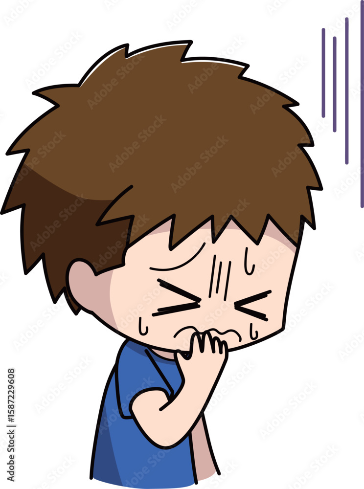 Fototapeta premium 吐き気に苦しむ男の子のイラスト