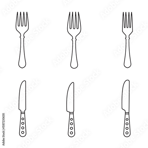 Minimalist vector illustration of forks and knives cutlery set for dining and mealtime