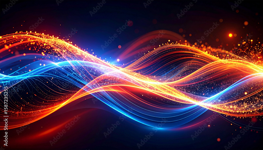 Celestial Symphony: a mesmerizing display of light waves with a vibrant blend of fiery orange and cool blue hues, creating a captivating visual experience. Celestial Symphony: a mesmerizing display of light waves with a vibrant blend of fiery orange and cool blue hues, creating a captivating visual experience.