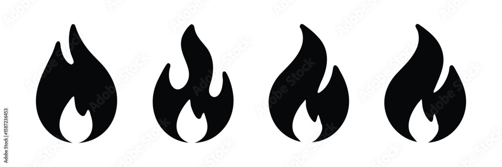 Obraz premium fire flames icon silhouette set vector illustration