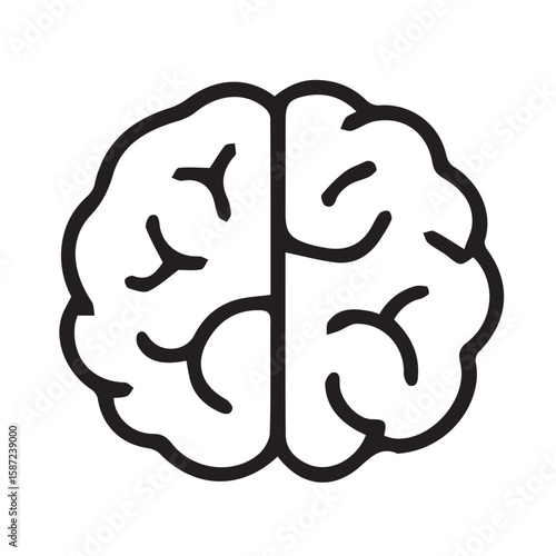 The minimalist human brain vector icon uses smooth curves and bold outlines to emphasize neurological health in a simple, black and white style.

