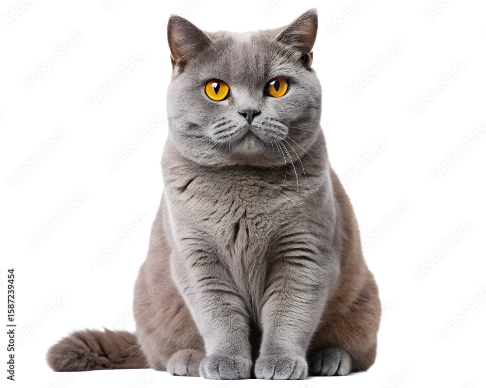 Obraz premium British Shorthair Cat Sitting Portrait on Transparent Background