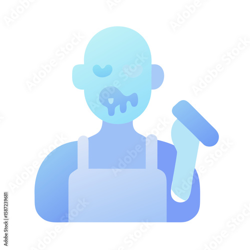 A blue zombie is holding a tool isolated on white background