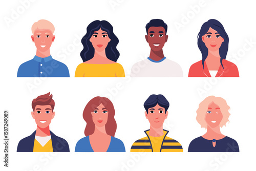 Diverse Portraits: A collection of illustrated headshots showcases individuals from various backgrounds, styles, and expressions, embodying the essence of diversity and inclusivity.