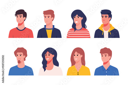 Diverse Expressions: A collection of stylized portraits showcases a range of unique emotions and characteristics, perfect for visual storytelling and diverse representation.