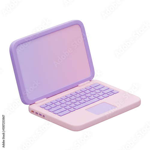 3d laptop model isolated on transparent background