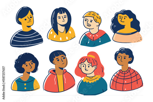 Collection of Avatars : A dynamic collage of diverse avatar graphics, showcasing a range of unique characters and expressions, perfect for adding a modern and inclusive touch to any design project.