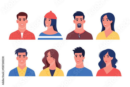 Diverse Human Portrait Collection: A vibrant selection of illustrated head-and-shoulder portraits, showcasing a range of unique individuals.