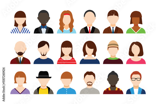 People Avatar Collection: A vibrant ensemble of diverse and inclusive people avatars, reflecting the spectrum of individuality in the modern world.