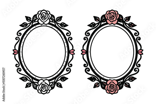 Elegant oval frames adorned with roses and leaves